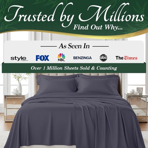 4- 100% Viscose Derived from Bamboo Sheets King Size 6pcs - Cooling 17" Deep - Picture 4 of 8